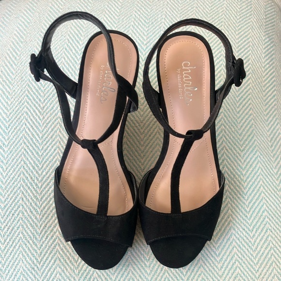 Charles By Charles David Black Wedge Sandals with Ankle Strap - Picture 7 of 15